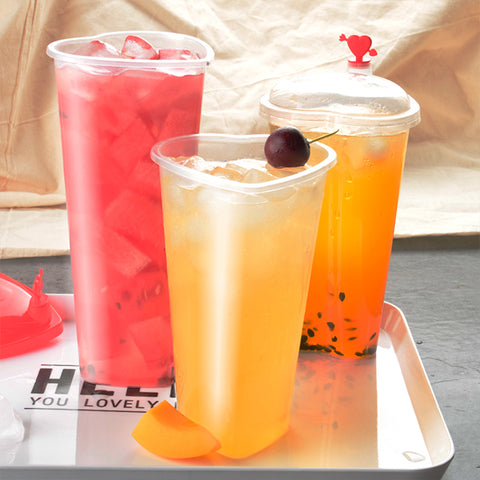 500 Pcs Transparent PP Disposable Plastic Juice Bubble Tea Boba Cup with Lids Heart Shape 500CC