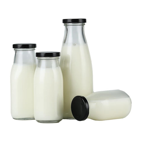 Milk, Juice Glass Bottle with Black Cap 500ml - 12Pc Pack