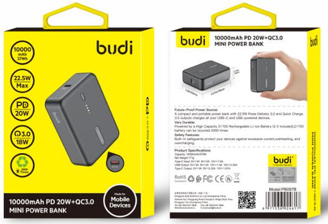 Budi Mini Mobile Power Bank 10000mAh, 20W PD+QC 3.0