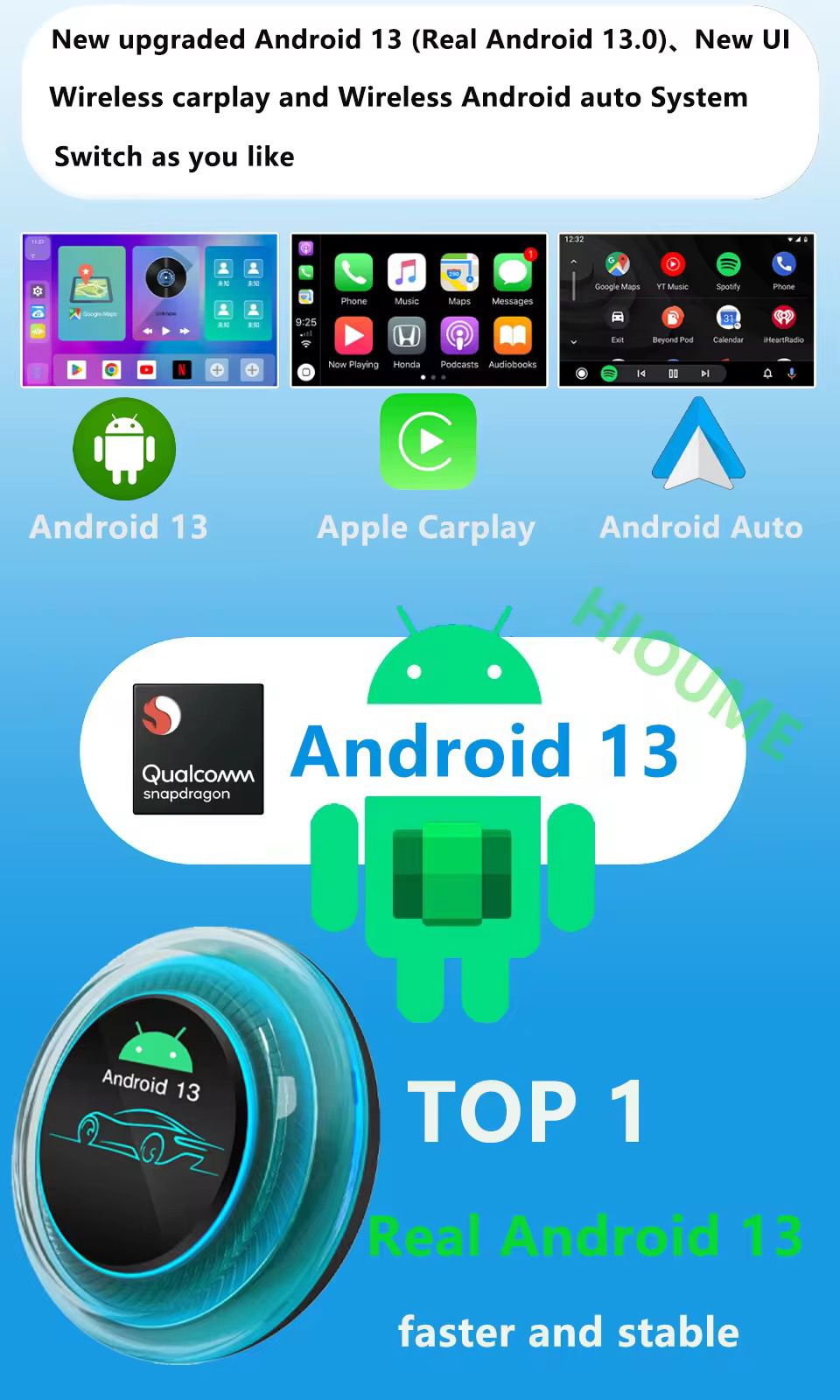 Android 13 Multimedia System Smart Wireless CarPlay (8GB RAM + 128GB ROM)