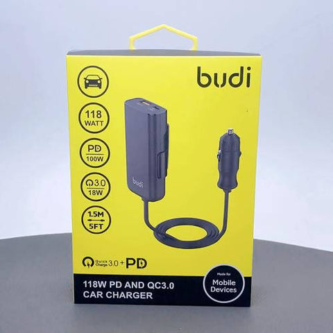 Budi 118W PD 100W QC 3.0 Car Charger Black CC069B