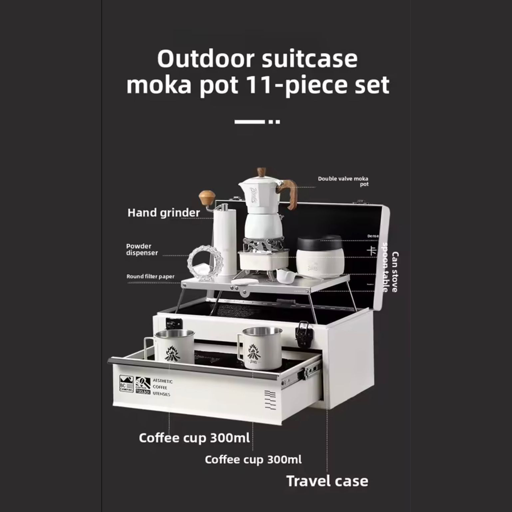 Outdoor Double Layer Suitcase Moka Pot 11-Piece Set