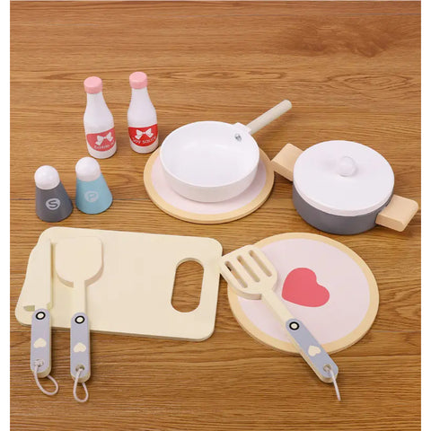 Little Angel Children's Wooden Play Kitchen Cutlery Simulation Cooking Toy