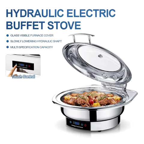 Olmecs  Electric Chafing Dish Buffet Warmer 6L / 9L Stainless Steel Food Warmer with Adjustable Temperature 35–95°C, 800W (ROUND - 6L)