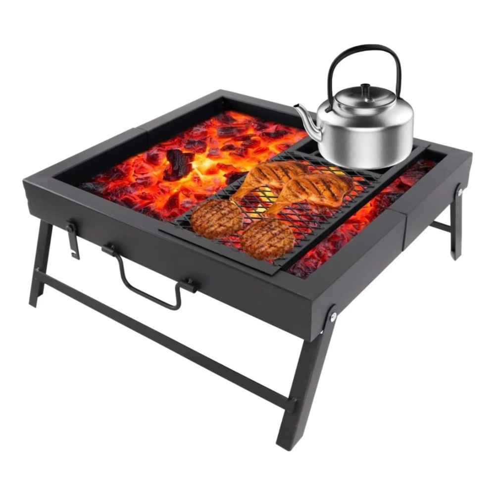 Olmecs Foldable Square Grill Carrier with Shakhov for Trips and Camping balck