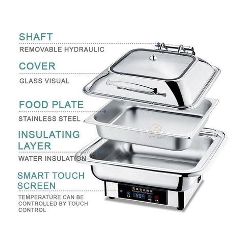Olmecs Electric Chafing Dish Buffet Warmer 6L / 9L Stainless Steel Food Warmer with Adjustable Temperature 35–95°C, 800W (SQUARE - 6L)