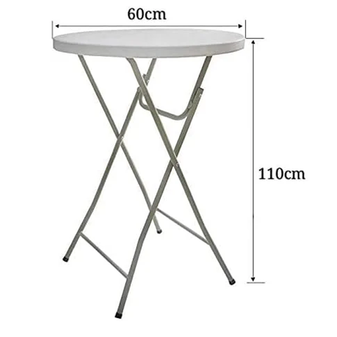 LANNY Cocktail Home Granite Round Plastic Bar Height Folding Table, Ø 60cm*H 110cm (White)