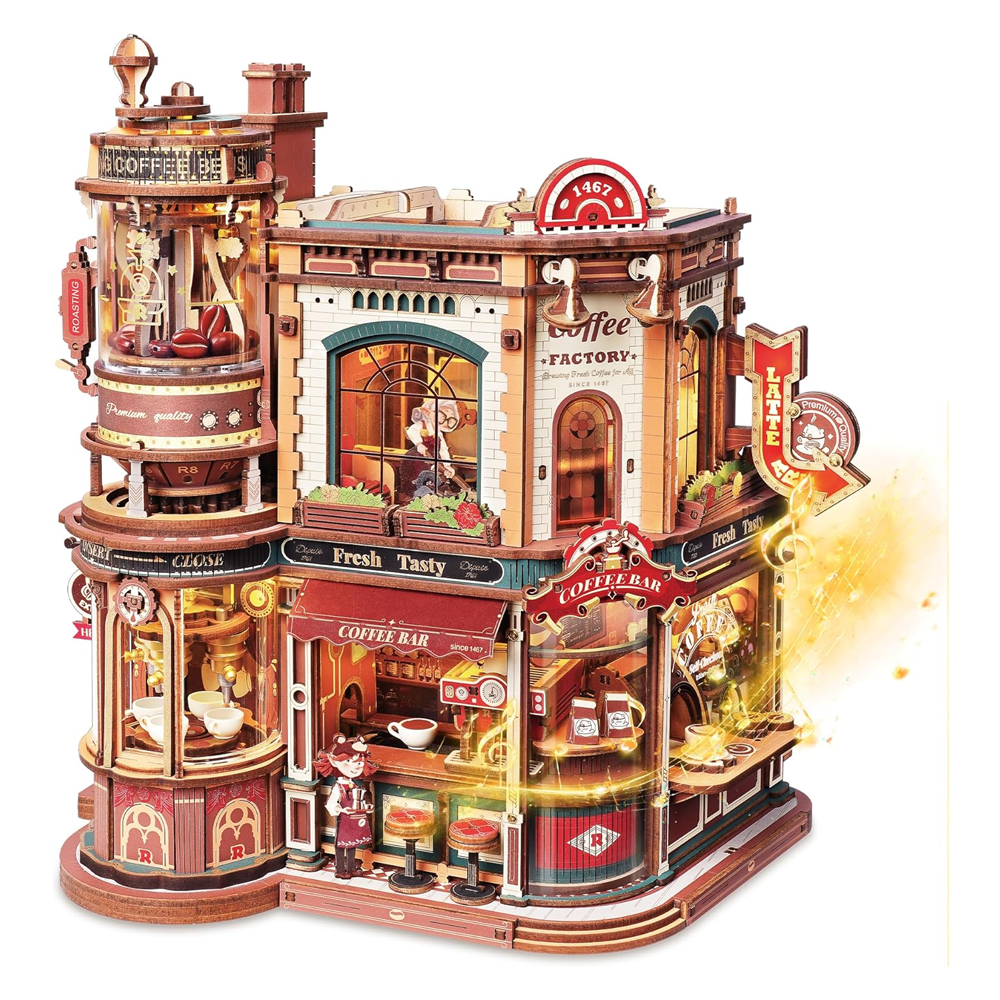 ROKR Dream Coffee Factory EAB02 3D Wooden Puzzle for Adults (593 Pcs)