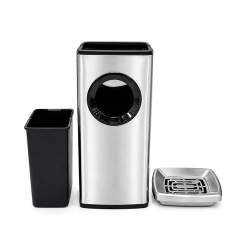 Olmecs Commercial Stainless Steel Ashtray Trash Bin 15L Freestanding