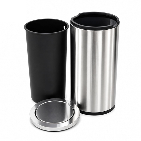 Olmecs 60L Flip-Top Waste Bin With Swing Lid and PVC Inner Bucket, Garbage Bin, Trashcan, Waste Container, Steel Dustbin