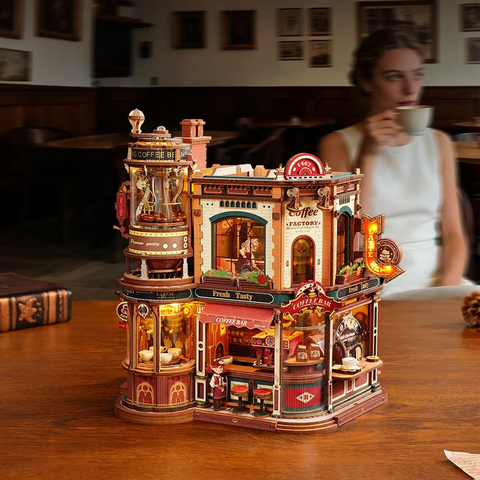 ROKR Dream Coffee Factory EAB02 3D Wooden Puzzle for Adults (593 Pcs)