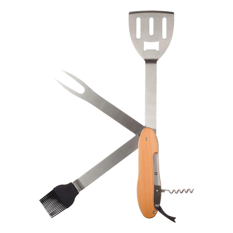 5in1 BBQ Cookware Stainless Steel with Wooden Handle Tool Set
