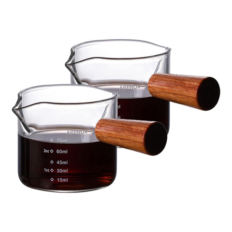 Espresso Cups with Handle set of 2, Double Spout Glass Measuring Cup with Dual Scale