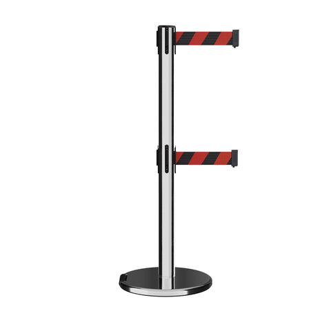 Double Layer Belt Stanchion Queue Rope Barrier with Retractable Belt Polished Stainless Steel (Size:2m,Color:Silver)