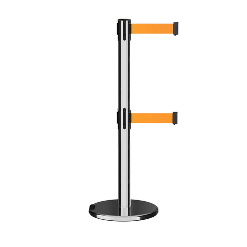 Double Layer Belt Stanchion Queue Rope Barrier with Retractable Belt Polished Stainless Steel (Size:2m,Color:Silver)