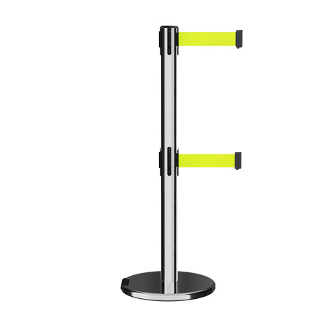 Double Layer Belt Stanchion Queue Rope Barrier with Retractable Belt Polished Stainless Steel (Size:2m,Color:Silver)