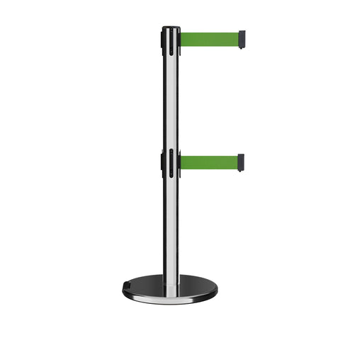 Double Layer Belt Stanchion Queue Rope Barrier with Retractable Belt Polished Stainless Steel (Size:2m,Color:Silver)