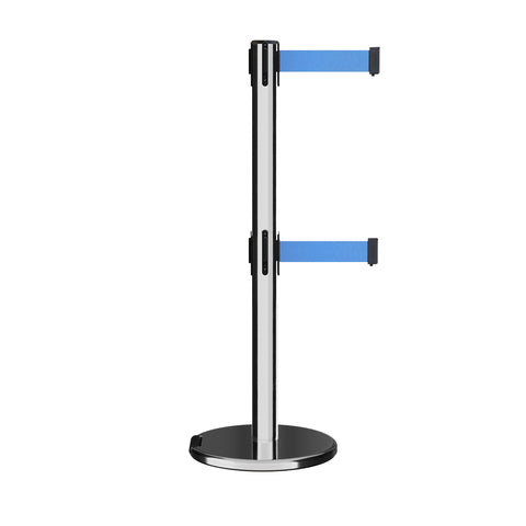 Double Layer Belt Stanchion Queue Rope Barrier with Retractable Belt Polished Stainless Steel (Size:2m,Color:Silver)