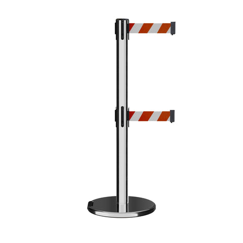 Double Layer Belt Stanchion Queue Rope Barrier with Retractable Belt Polished Stainless Steel (Size:2m,Color:Silver)