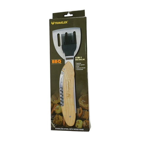 5in1 BBQ Cookware Stainless Steel with Wooden Handle Tool Set