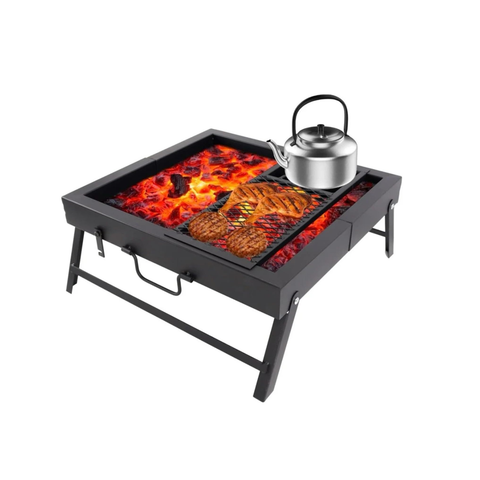 Olmecs Foldable Square Grill Carrier with Shakhov for Trips and Camping balck