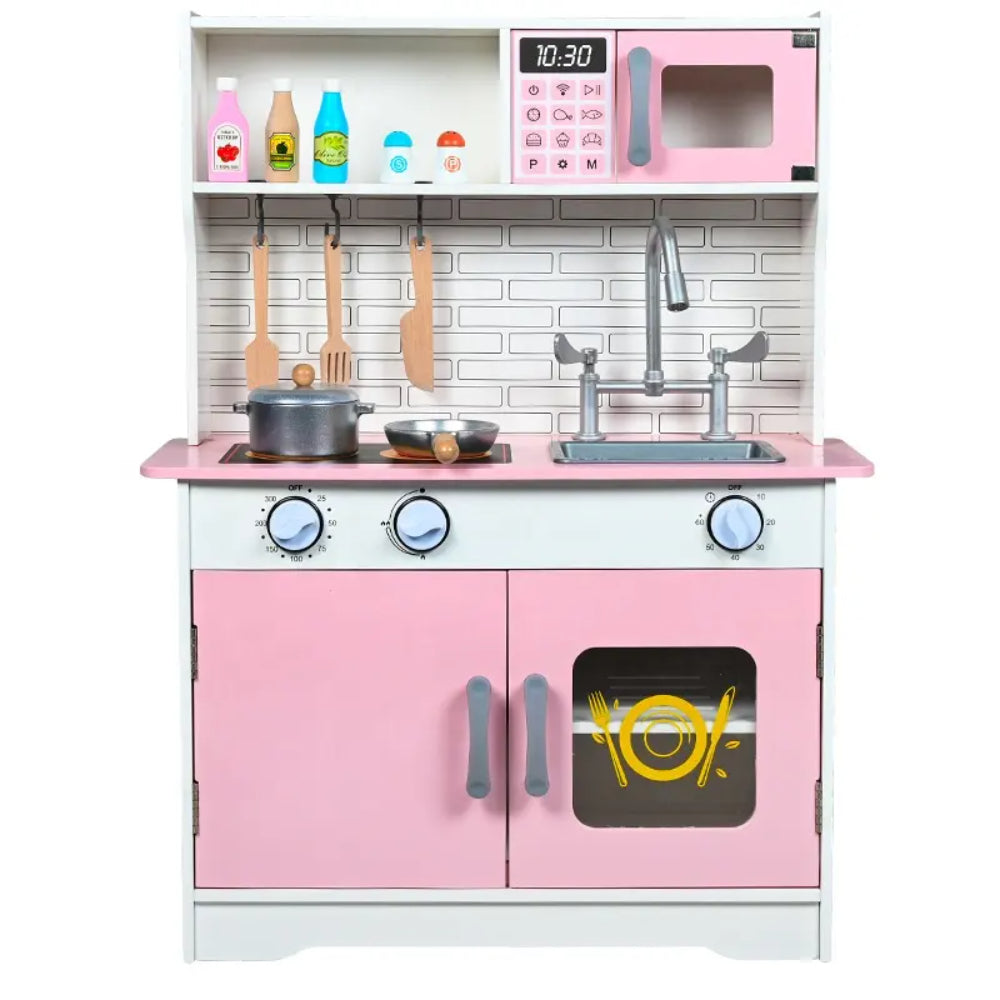 Little Angel Pink Kitchen Set Wood Classic Pretend Kitchen Toys For Kids