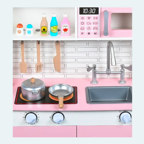 Little Angel Pink Kitchen Set Wood Classic Pretend Kitchen Toys For Kids