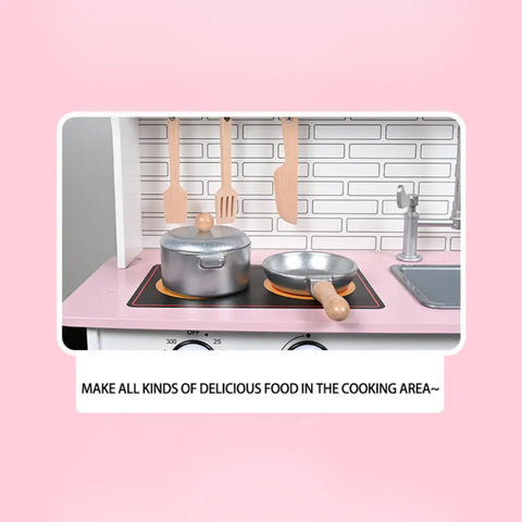 Little Angel Pink Kitchen Set Wood Classic Pretend Kitchen Toys For Kids