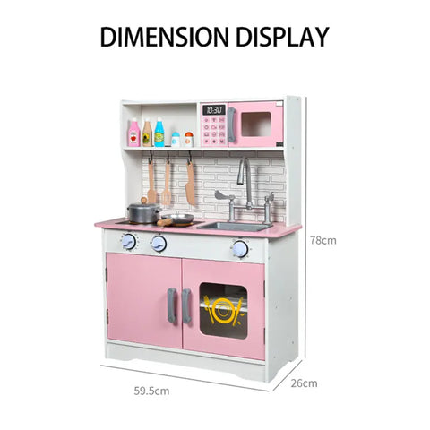 Little Angel Pink Kitchen Set Wood Classic Pretend Kitchen Toys For Kids