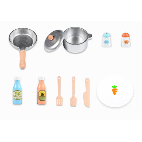 Little Angel Children Kids Educational Large Grey Pretend Play Simulation Cooking Tools Wooden Toys Kitchen Play Set