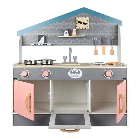 Little Angel Children's Japanese-Style Simulation Kitchen Set Wooden Play House Gas Cooker Parent-Child Interactive Game