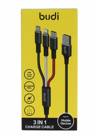 Budi 3 in 1 charge cable Lightening/ Type C/ Micro USB1 meter DC203A8