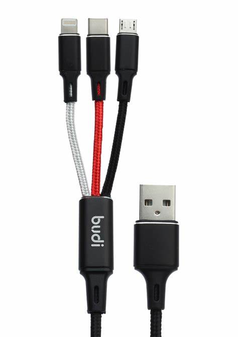 Budi 3 in 1 charge cable Lightening/ Type C/ Micro USB1 meter DC203A8