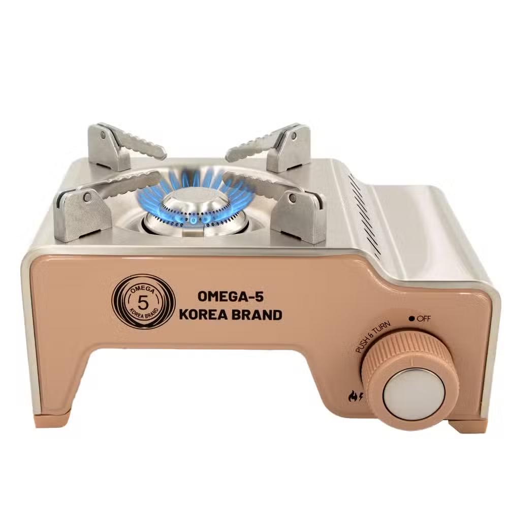 Powerful Portable Mini Gas Stove for Camping Hiking BBQ Outdoor, OMEGA 5 – Brown