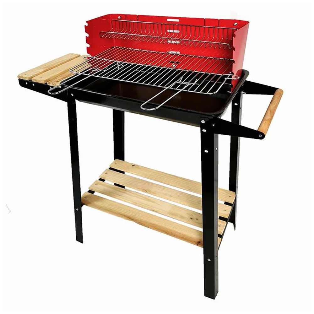 BBQ Charcoal Grill, Outdoor Patio Barbecue Cooker with Wheels and Shelves for Party and Camping