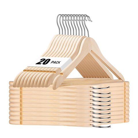 Willow 20Pc Pack Wooden Hangers for Clothes, Jacket, Shirt, Tank Top, Dress.Closet