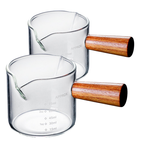 Espresso Cups with Handle set of 2, Double Spout Glass Measuring Cup with Dual Scale