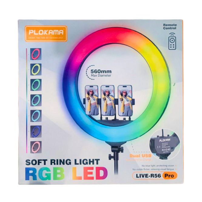 Plokama R56 Pro Soft LED RGB Ring light 56cm - Soft Light , Non-slip Design , Free Spin with Tripod Stand