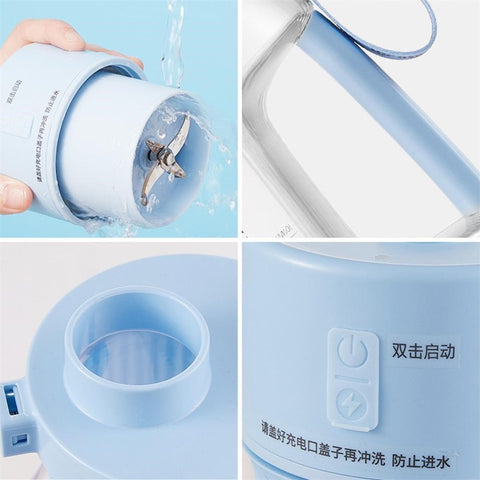 Portable Electric Juicer 1L Large Capacity Fruit Juice Cup Smooth blue USB