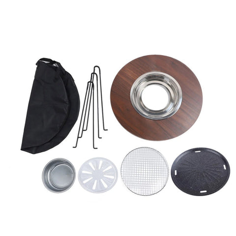 Olmecs Portable Folding Fire Pit Table with Cooking Pan Charcoal BBQ Grill Stove