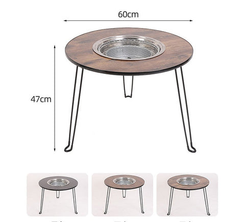 Olmecs Portable Folding Fire Pit Table with Cooking Pan Charcoal BBQ Grill Stove