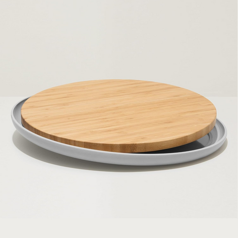 BergHOFF Leo Round Bamboo Wood Chopping Board With Collecting Plate, 36.5cm