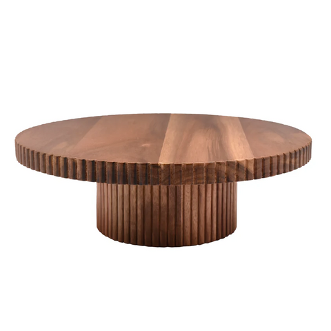 Acacia Wood Serving Stand Groove Design Dia (30x10cm)