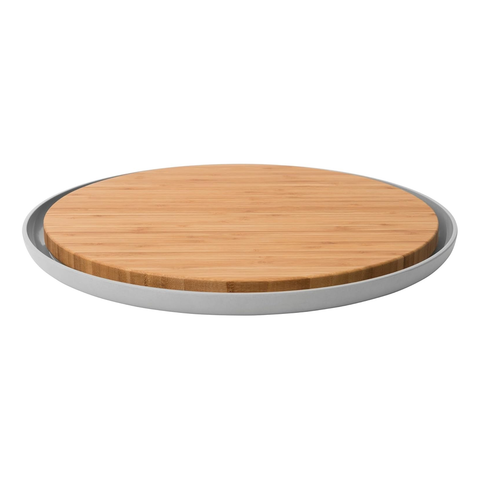 BergHOFF Leo Round Bamboo Wood Chopping Board With Collecting Plate, 36.5cm