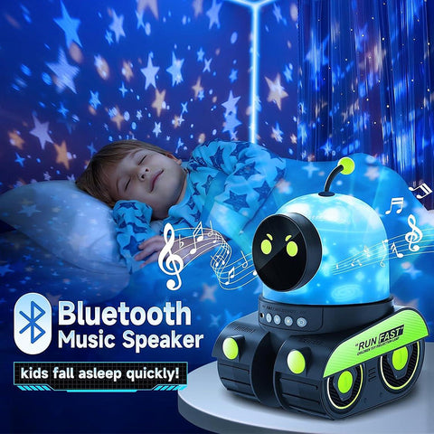 Robot Night Light Projector For Room Decor with 12 Films and 15 Sounds, USB Rechargeable, Portable Star Projector