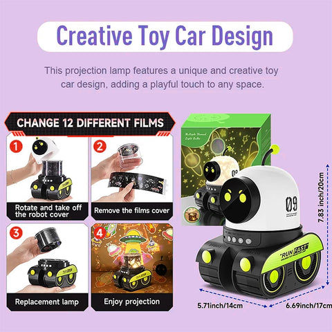 Robot Night Light Projector For Room Decor with 12 Films and 15 Sounds, USB Rechargeable, Portable Star Projector