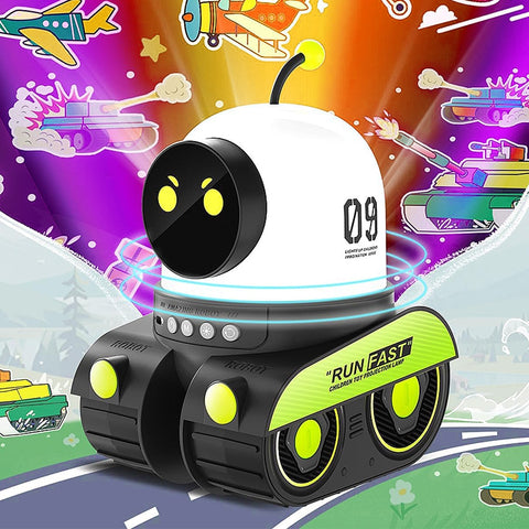 Robot Night Light Projector For Room Decor with 12 Films and 15 Sounds, USB Rechargeable, Portable Star Projector