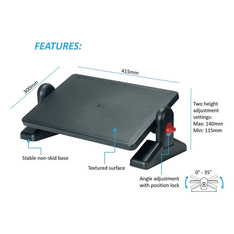 Aidata  Plastic Ergo Footrest, Black