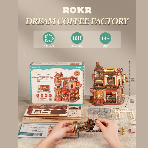 ROKR Dream Coffee Factory EAB02 3D Wooden Puzzle for Adults (593 Pcs)
