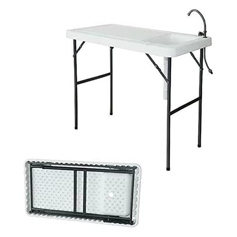 Fish Cleaning Table with Sink Drain Assembly and Faucet for Outdoor Picnic Camping Gardening